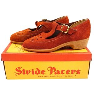 Stride Pacers T-Strap Mary Jane Shoes 9.5M Vintage 70s Rust Suede Deadstock
